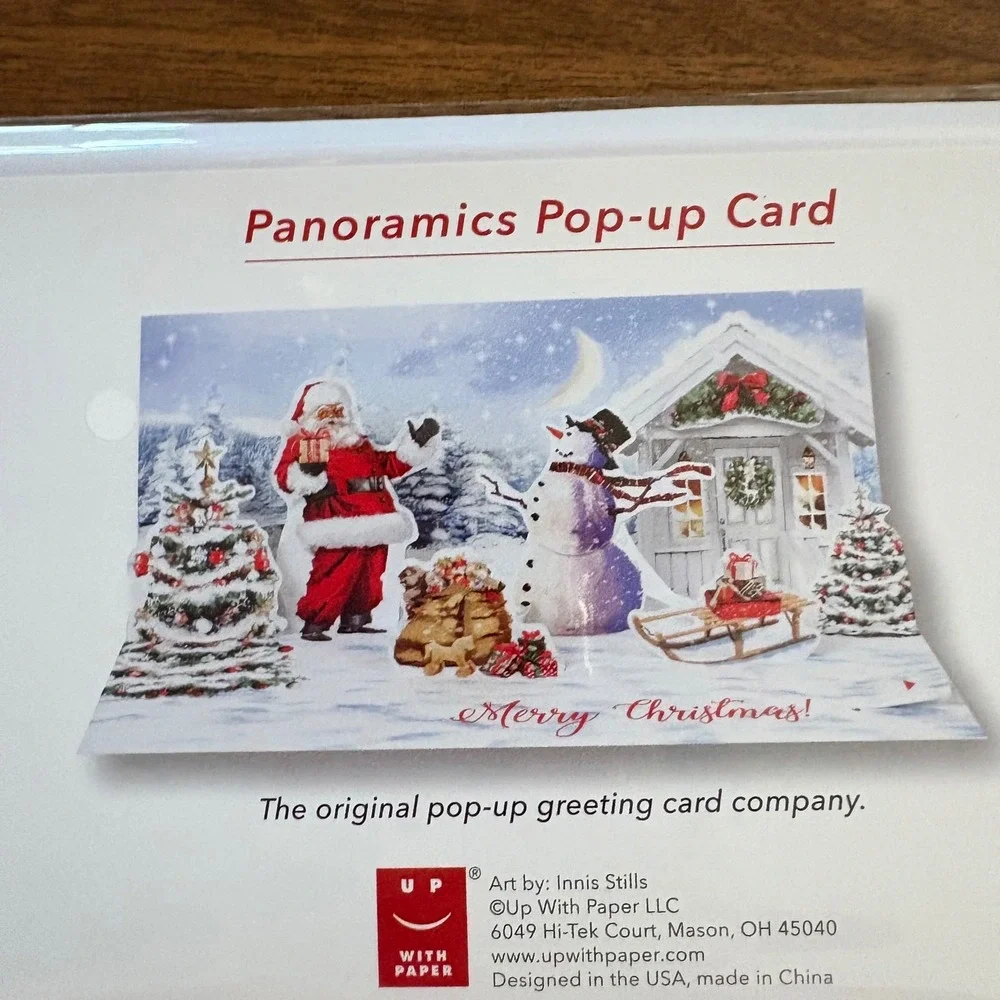 Up With Paper Panoramics‎ Pop-Up Christmas Greeting Cards Set of 2 Santa Claus
